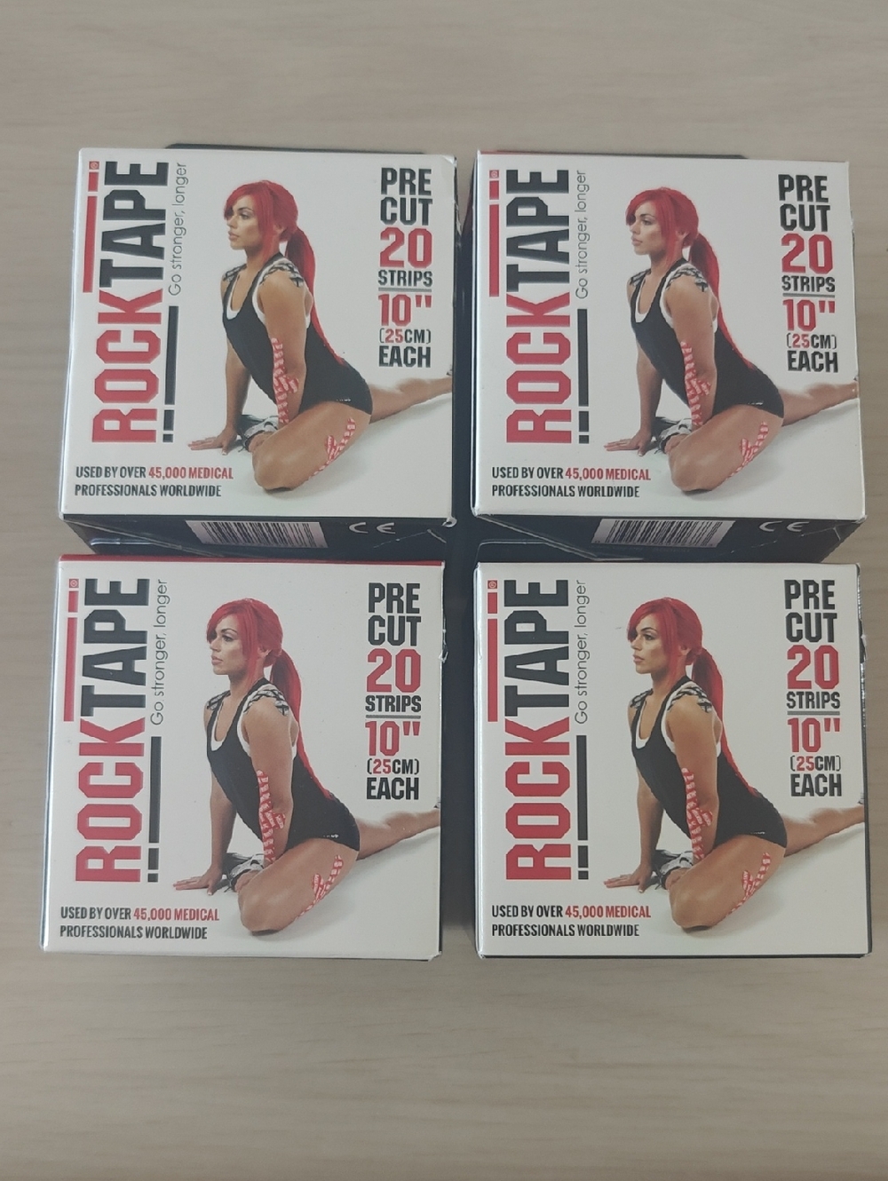 4 Boxes of RockTape Pre-Cut Kinesiology Tape 20- 10"x2" Strips Each Box
